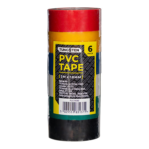 Tungsten PVC Tape 3m x 18mm 6 Pack Garden Tools Tungsten   