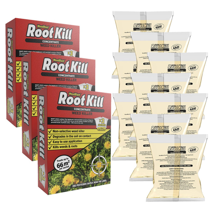 Root Kill Concentrated Weedkiller Extra Strong 3x100ml Sachets Assorted Packs Lawn & Plant Care RootBlast Pack of 3