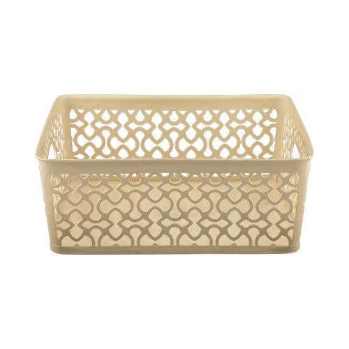 Patterned Plastic Storage Baskets Set of 3 Assorted Colours/Sizes Storage Baskets FabFinds Medium Cream 