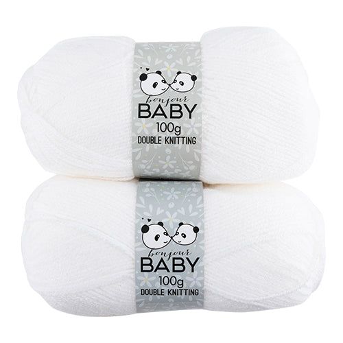 Bonjour Baby Pastel Double Knitting Yarn 2x100g Assorted Colours Knitting Yarn & Wool FabFinds White  