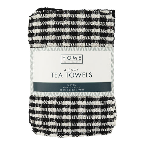 Home Collection Tea Towels Sold & Check Pattern Assorted Colours Tea Towels Home Collection Black  