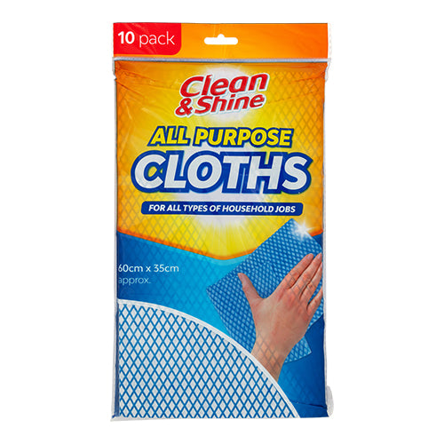 Clean & Shine All Purpose Cloths 60cm x 35cm 10 Pack Cloths, Sponges & Scourers Clean & Shine   