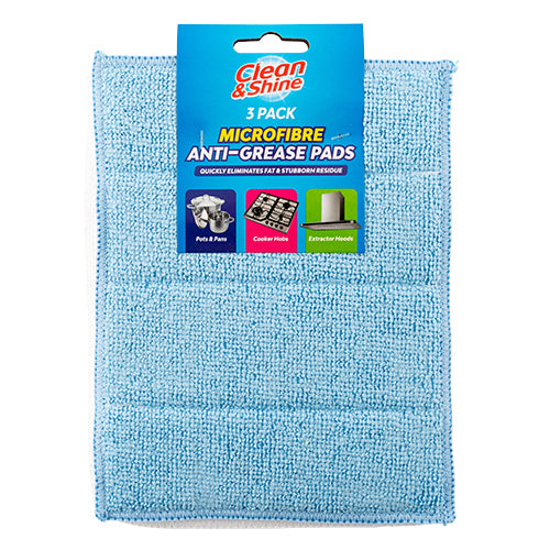 Clean & Shine Microfibre Anti-Grease Pads 3 Pack Cloths, Sponges & Scourers Clean & Shine   
