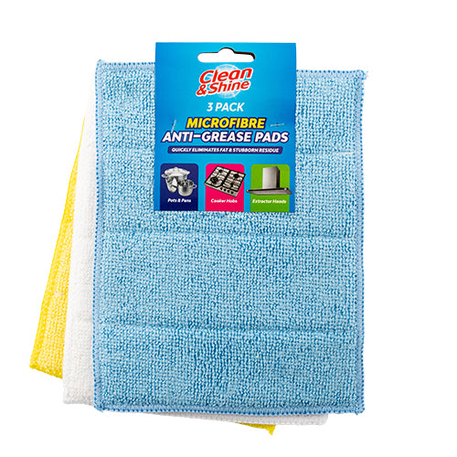 Clean & Shine Microfibre Anti-Grease Pads 3 Pack Cloths, Sponges & Scourers Clean & Shine   