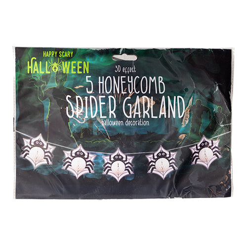 3D Effect Honeycomb Halloween Garland 5 Pack Assorted Designs Halloween Decorations FabFinds Spider  