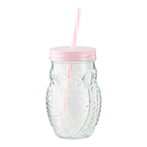 Woolf & Baker Owl Mason Jar With Straw Assorted Colours Kitchen Accessories woolf & baker   