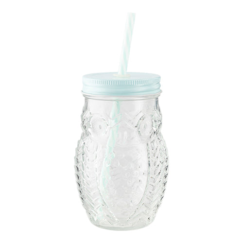 Woolf & Baker Owl Mason Jar With Straw Assorted Colours Kitchen Accessories woolf & baker   