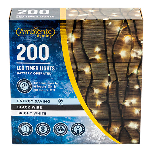 200 LED Timer Lights Black Wire Assorted Colours - FabFinds