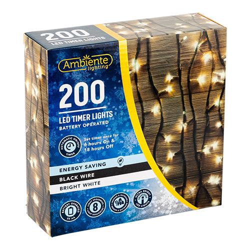 Ambiente Lighting 200 LED Timer Lights Black Wire Assorted Colours Christmas Indoor & Outdoor Lighting Ambiente lighting   