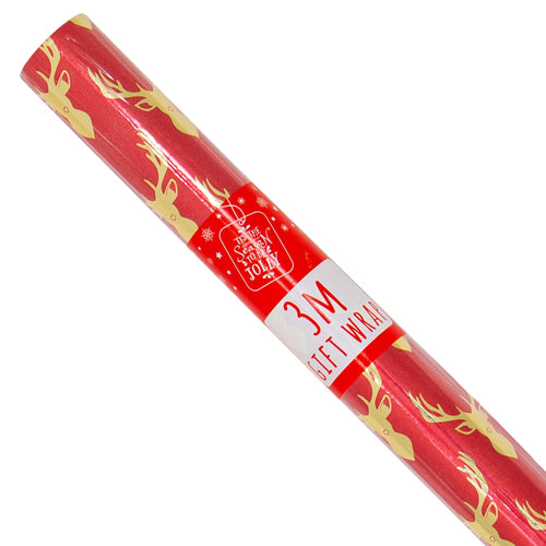Red & Gold Christmas Wrapping Paper 3M Assorted Designs Christmas Wrapping & Tissue Paper FabFinds Red & Gold Stag Head  