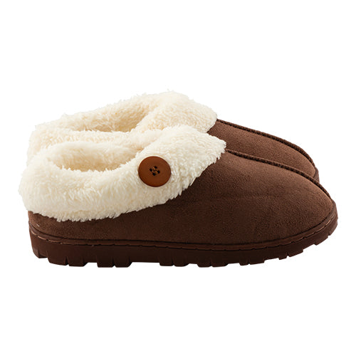 Love To Laze Ladies Faux Fur Button Slippers Assorted Sizes/Colours Slippers Love to Laze Brown 3/4  