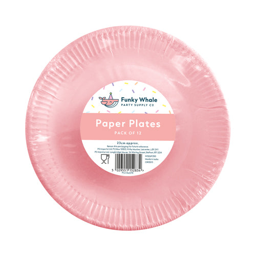 Funky Whale Paper Plates Pack of 12 Assorted Colours Disposable Plates Funky Whale Pink  