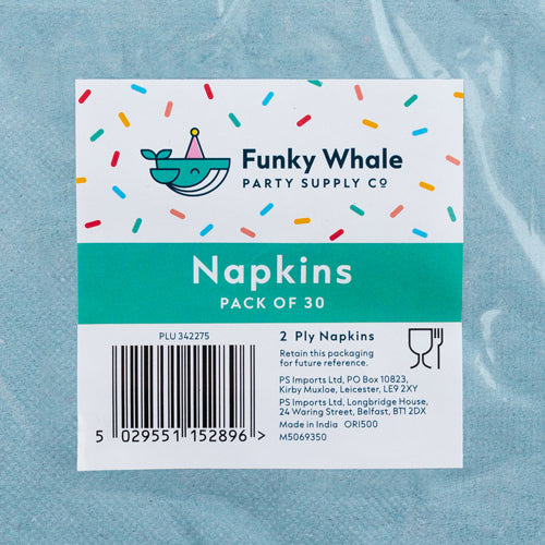 Funky Whale Napkins Pack of 30 Assorted Colours Party decor Funky Whale   