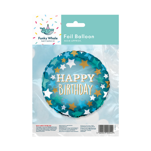 Funky Whale Blue, Green, Gold Happy Birthday Foil Balloon 36cm Party decor Funky Whale   