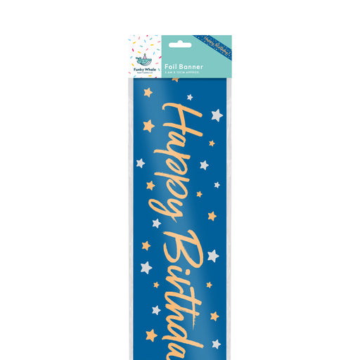 Funky Whale Happy Birthday Blue & Gold Foil Banner 3.6M Party decor Funky Whale   