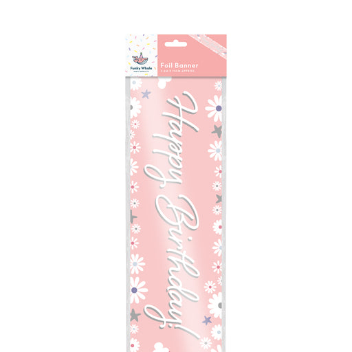 Funky Whale Pink Flowers & Stars Happy Birthday Banner 3.6m Party decor Funky Whale   