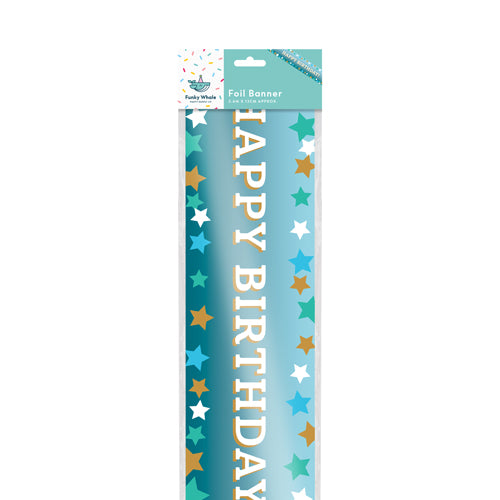 Funky Whale Teal & Gold Happy Birthday Banner 3.6m Party decor Funky Whale   