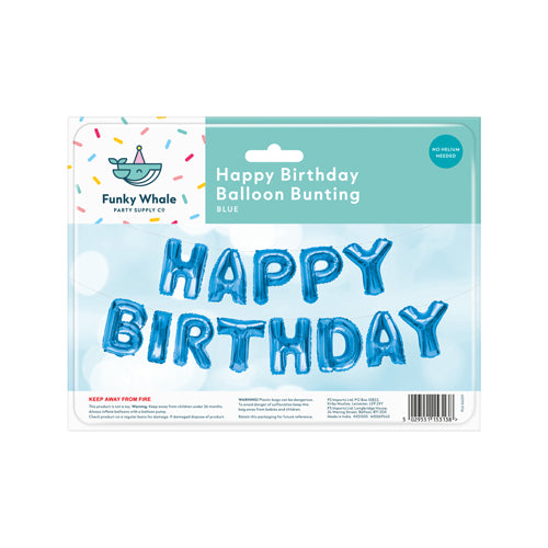Funky Whale Happy Birthday Balloon Bunting Assorted Colours 16" Party decor Funky Whale Blue  