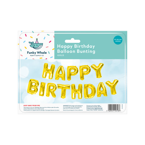Funky Whale Happy Birthday Balloon Bunting Assorted Colours 16" Party decor Funky Whale Gold  