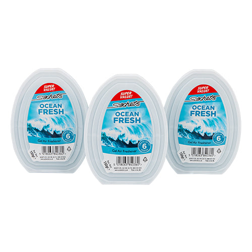Sachets Gel Air Fresheners 3 Pack Air Fresheners & Re-fills FabFinds Ocean Fresh  