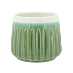 Green & White Gloss Ribbed Planter 19cm Plant Pots & Planters FabFinds   