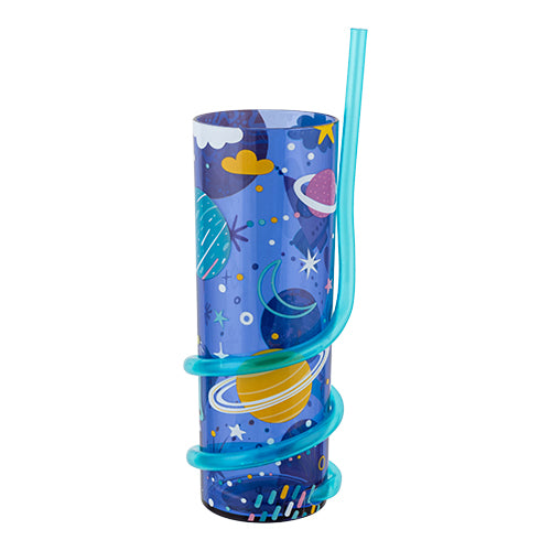 Kids Blue Space Cup With Curly Straw Drinkware FabFinds   