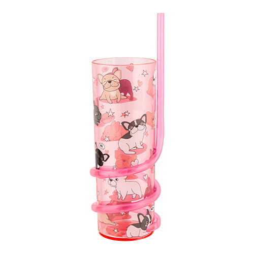 Kids Pink Dog Drinking Cup With Curly Straw Drinkware FabFinds   