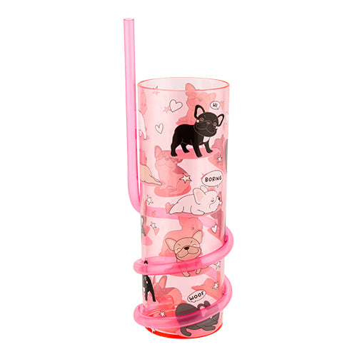 Kids Pink Dog Drinking Cup With Curly Straw Drinkware FabFinds   