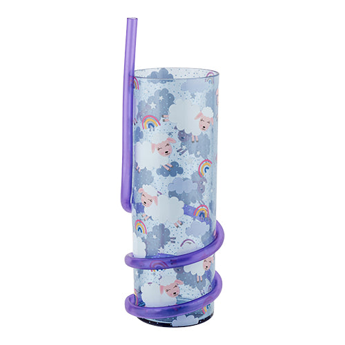 Kids Purple Sheep Cup With Curly Straw Drinkware FabFinds   