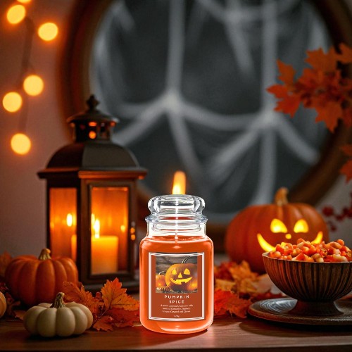Liberty Candles Halloween Pumpkin Spice Jar Wax Candle 18oz Candles Liberty Candles