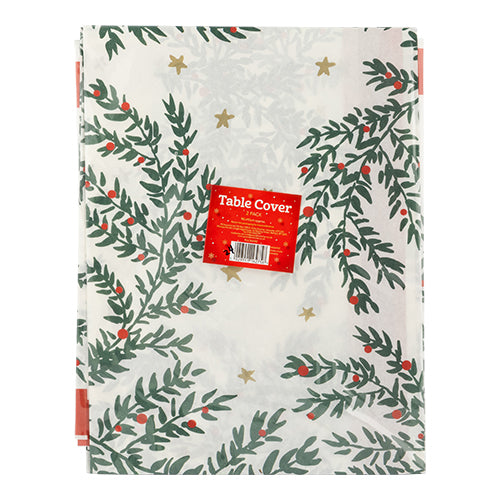 Holly & Gold Stars Christmas Paper Tablecloth 2 Pack Christmas Tableware FabFinds   