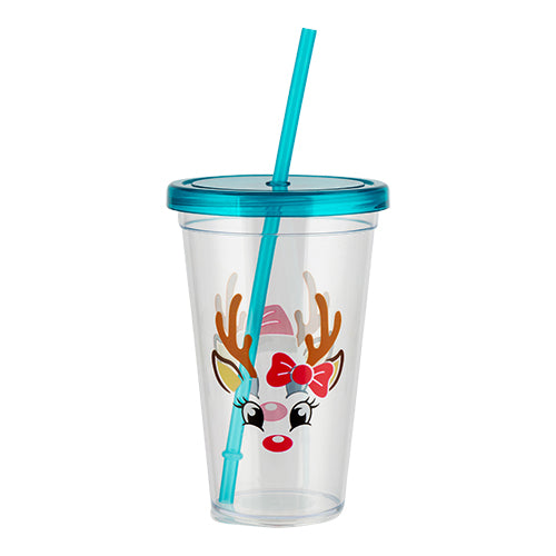 Kids Reindeer Drinking Cup With Straw - FabFinds