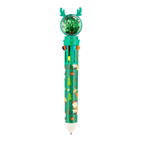 Christmas Multicolour Ballpoint Pen 10 In 1 Assorted Colours Christmas Accessories FabFinds Green  