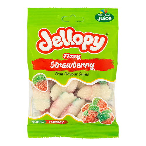 Jellopy Fizzy Strawberry Fruit Flavour Gums 80g Sweets, Mints & Chewing Gum jellopy   