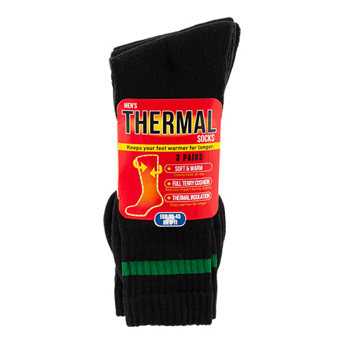 Men's Thermal Socks 3 Pack Assorted Colours Size 6-11 Socks FabFinds Black  