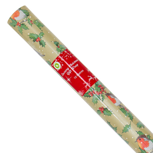 Christmas Robin Wrapping Paper Assorted Colours 10M Christmas Wrapping & Tissue Paper FabFinds Gold  