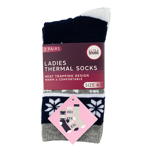 Ladies Thermal Patterned Socks Size 4-7 3 Pack Assorted Styles Socks FabFinds Snowflakes Print  