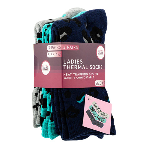 Ladies Thermal Patterned Socks Size 4-7 3 Pack Assorted Styles Socks FabFinds   