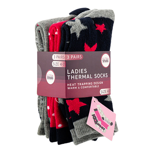 Ladies Thermal Patterned Socks Size 4-7 3 Pack Assorted Styles Socks FabFinds   