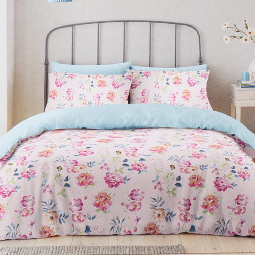 Life From Coloroll Blue & Pink Floral Duvet Set Double - Fabfinds