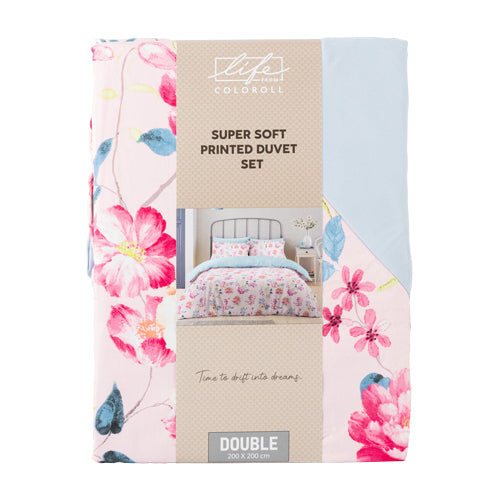 Coloroll Bedding Life From Coloroll Blue & Pink Floral Duvet Set Double - FabFinds