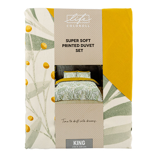 Coloroll Bedding Life From Coloroll Super Soft Green Leaf Print Duvet Set King - FabFinds