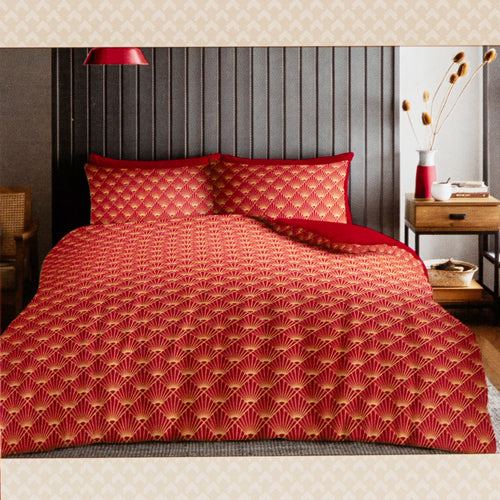 Life From Coloroll Red & Beige Printed Duvet Set King Duvets Coloroll   