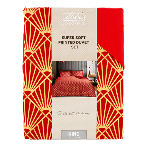 Coloroll Bedding Life From Coloroll Red & Beige Printed Duvet Set King - FabFinds