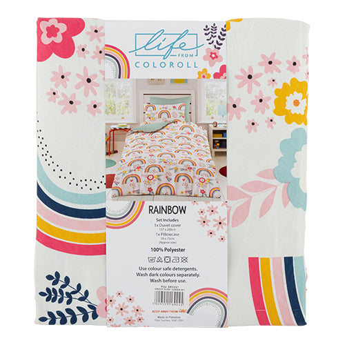 Life From Coloroll Kids Rainbow & Flowers Single Duvet Set Duvet Sets Coloroll   