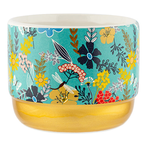 oriental plant pots uk Gold & Blue Oriental Flower Plant Pot 10cm