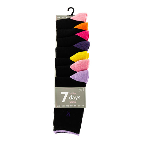 Ladies Days Of The Week Socks UK 4-7 Assorted Styles Socks FabFinds Lilac Pink Yellow Block Colour  