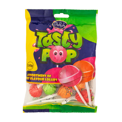 Oshon Tasty Pop Fruit Flavour Lollipops 150g Sweets, Mints & Chewing Gum oshon   