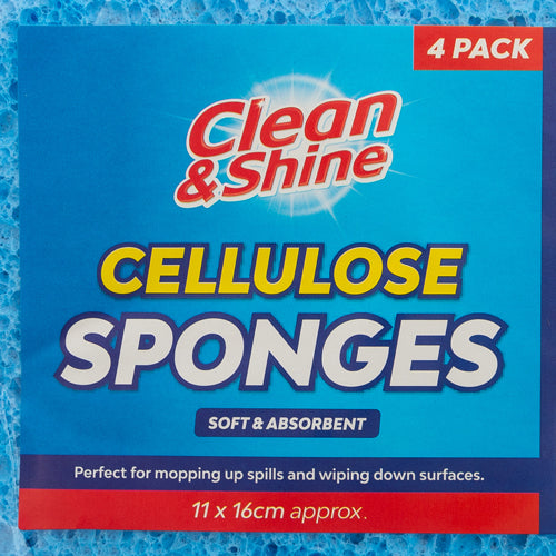 Clean & Shine Cellulose Sponges 4 Pack Cloths, Sponges & Scourers Clean & Shine   