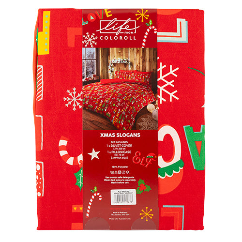 Coloroll Bedding Life From Coloroll Chrismtas Slogans Duvet Set Assorted Sizes - FabFinds